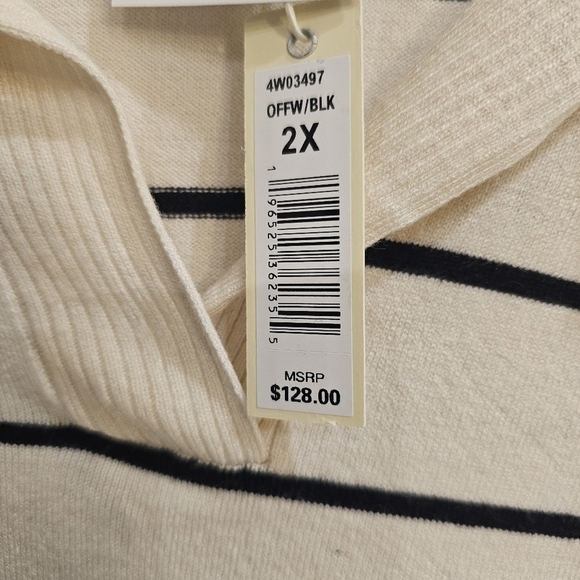NWT Max Studio Stripe Collar Lightweight Soft Yarns Sweater Cream 1X & 2X - Picture 3 of 14